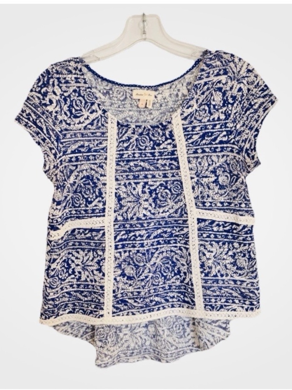 Anthropologie Meadow Rue Flores Crochet Blue Floral Lace-Trim Women's Top
